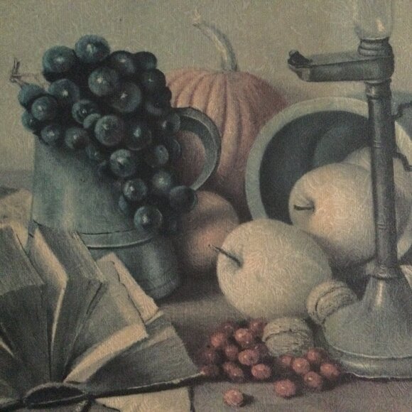 Vintage Henk Bos Still life print on board with vintage frame pumpkin grapes - Picture 5 of 6